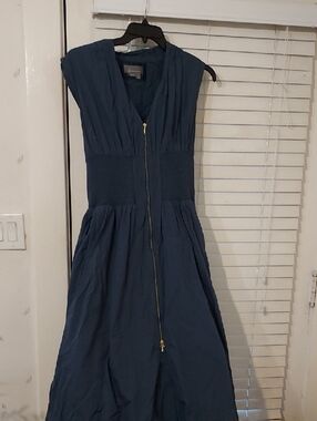 Anthropologie Sleeveless Dark Blue Zip-Front Midi Dress